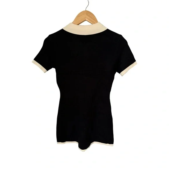 Oak + Fort Black Cream Collared Contrast Trim Knit Mini Dress NWT  Size XS - Picture 3 of 7